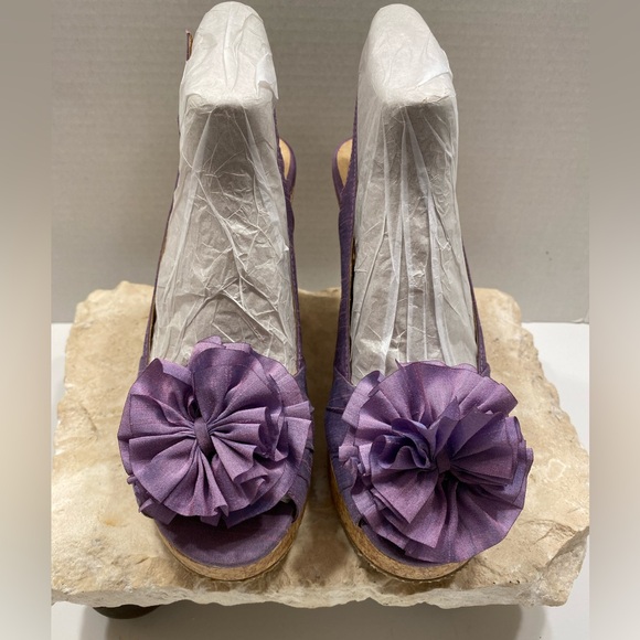 CL Ilena-2 Lavender Cork Wedge Platform Slingback Peep Toe Heels Sz 9.5 M - Picture 3 of 12